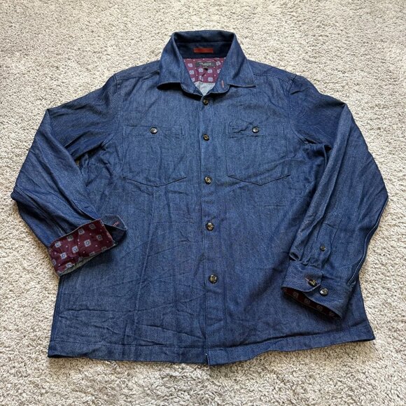 Ted Baker MMA Dordy Denim Button Down Shirt Shaket Mens Size 4 - Picture 1 of 9